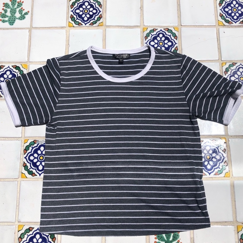 Topshop Striped Grey and White Crop Top